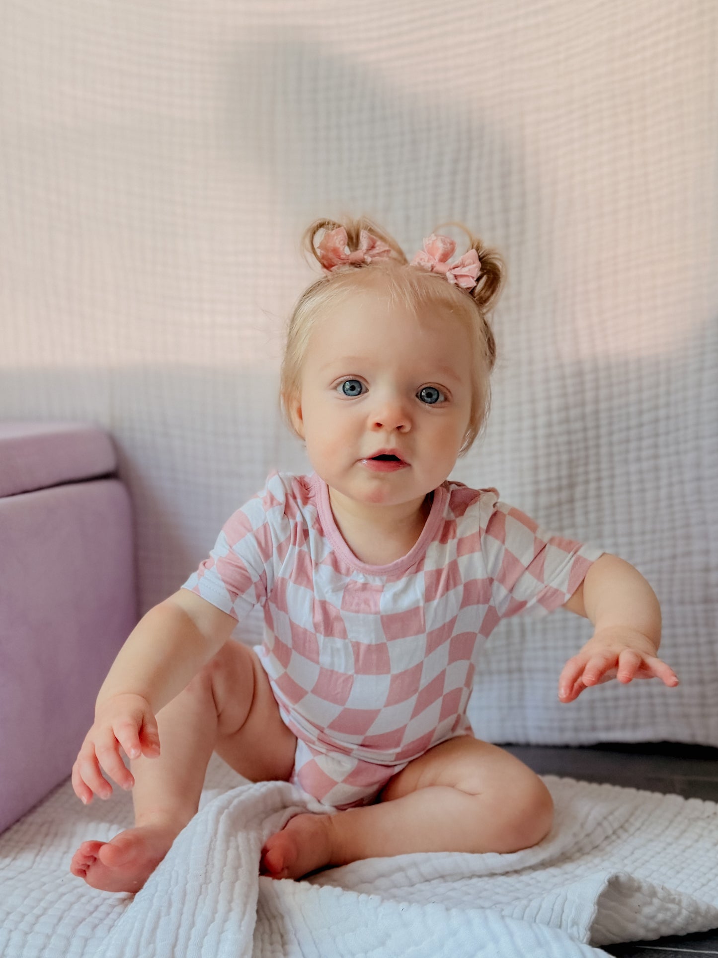 Blush Trippy Checks Loose-fit Onesie
