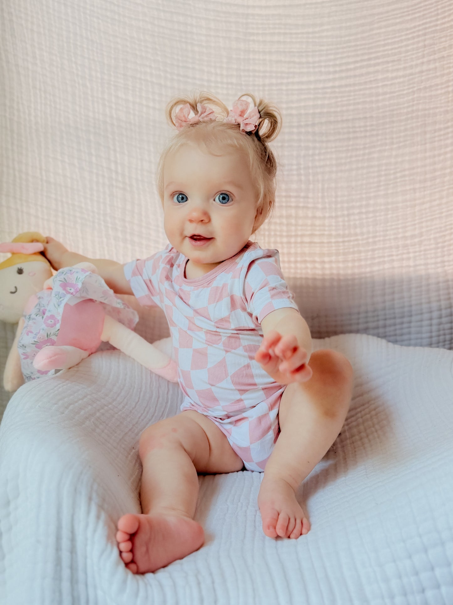Blush Trippy Checks Loose-fit Onesie