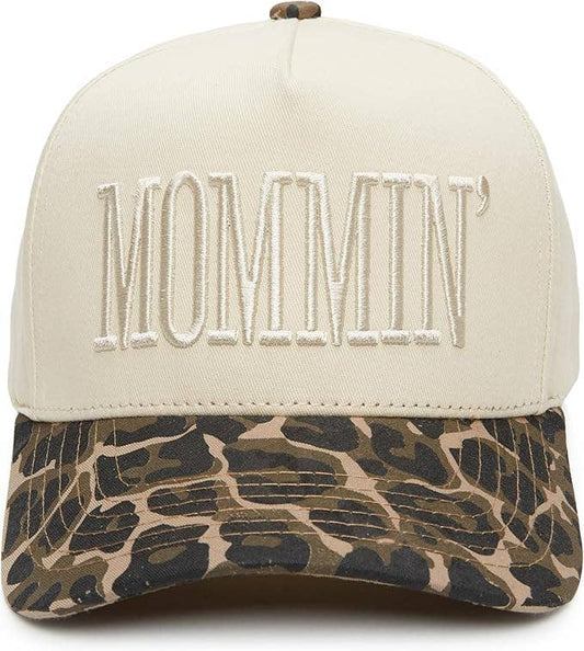 Two Tone Embroidered Cap: Mommin - Leopard/Beige